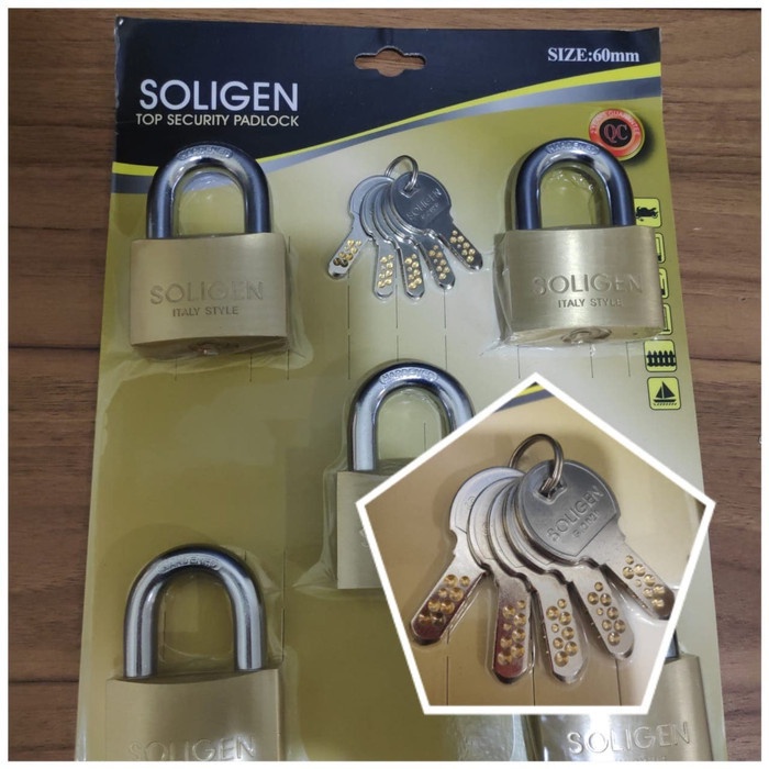 Gembok Gembok Master Key Soligen 5 Pcs Kuningan 40 50 60 Mm Komputer