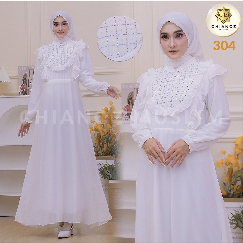 CHIANOZ Gamis Hitam Mewah Monika Dress Brukat Renda Baju Lebaran Umroh Haji Manasik Pesta Akad 301 304