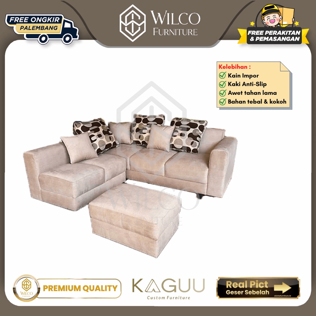 Sofa L Putus + Meja Tamu / Sofa Bludru Cream / Sofa Sudut by KAGUU