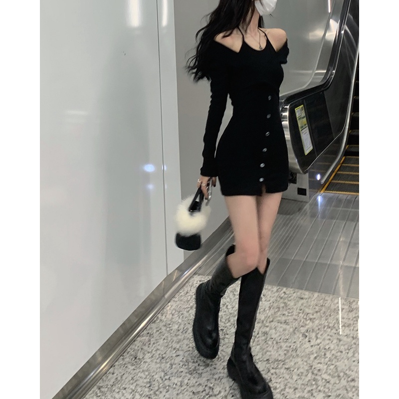 Red Kumikumi Palsu Gaun Dua Potong Babes Seksi Tanpa Tali Tas Pinggang Hip Rok Musim Semi Menggantung Leher A-line Rok Pakaian Wanita