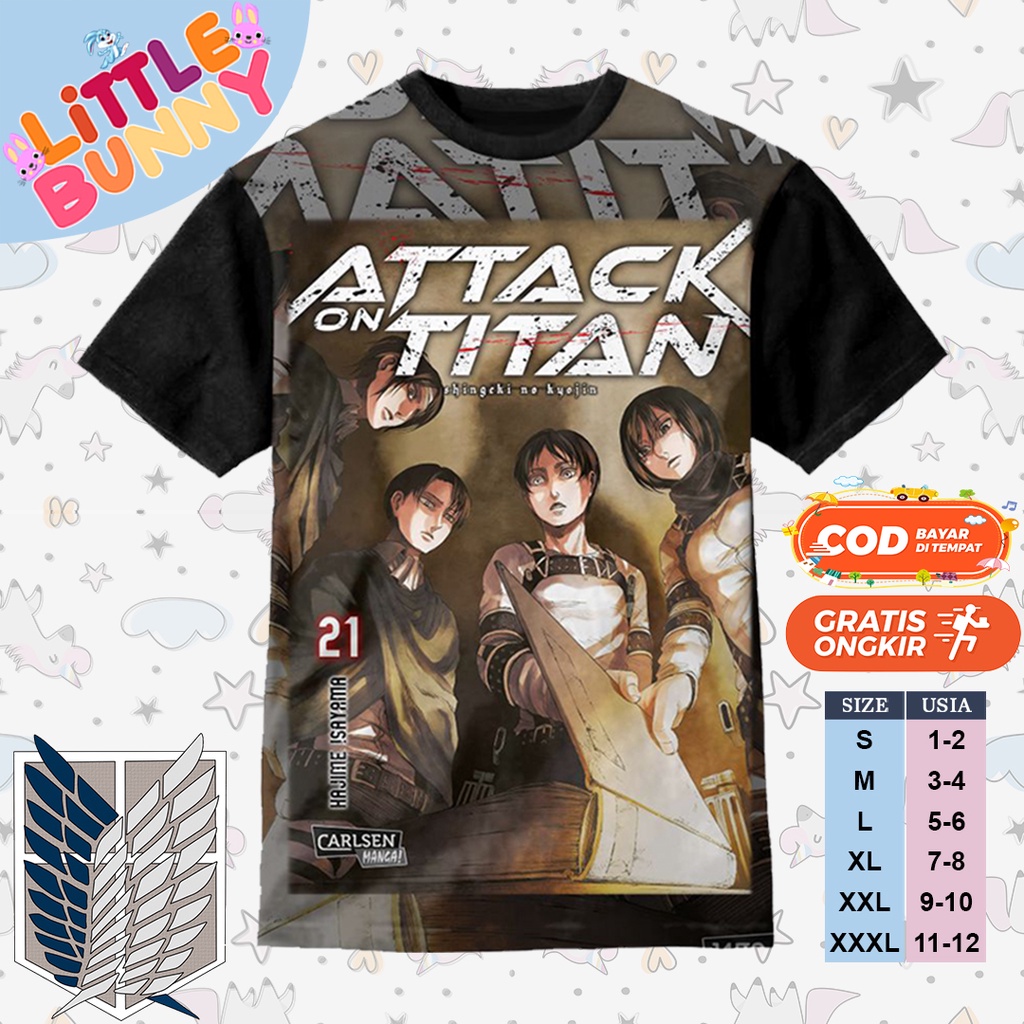 KAOS ANAK ANIME SUBLIME 3D ATTACK ON TITAN 21 BAJU KAOS ANAK AOT 1-12 TAHUN