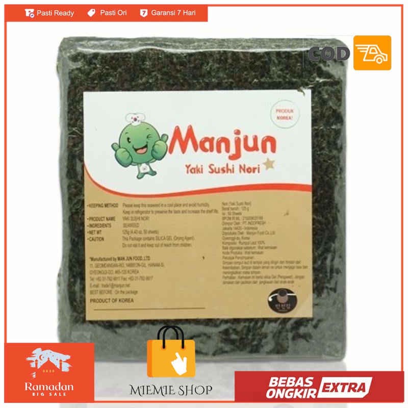 

Manjun Yaki Sushi Nori Grade B - Seaweed Rumput Laut 50 Lembar