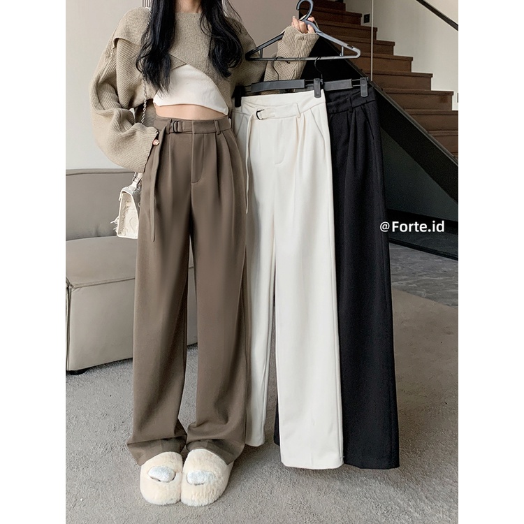 Celana Kulot Highwaist Wanita Terbaru Kekinian Celana Panjang Hitam Korean Style Pants Loose