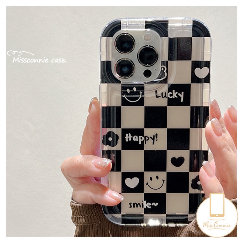 Happy Lucky Smiley Couple Case Realme C53 C30 C55 7i C17 9i C21Y C35 C11 C25Y C12 C25 C20 C15 C33 C20A C25s C3 C1 C2 6i 5 5i 5s Motif Kotak-Kotak Beruang Love Hati Bunga Airbag Soft Case