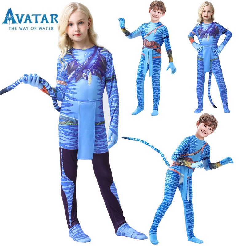 AG Avatar 2 Gadis Anak Laki-laki Kostum Cara Air Anak Cosplay Satu Potong Pakaian Pesta Halloween Dekorasi Jake Sully neytiri Suit