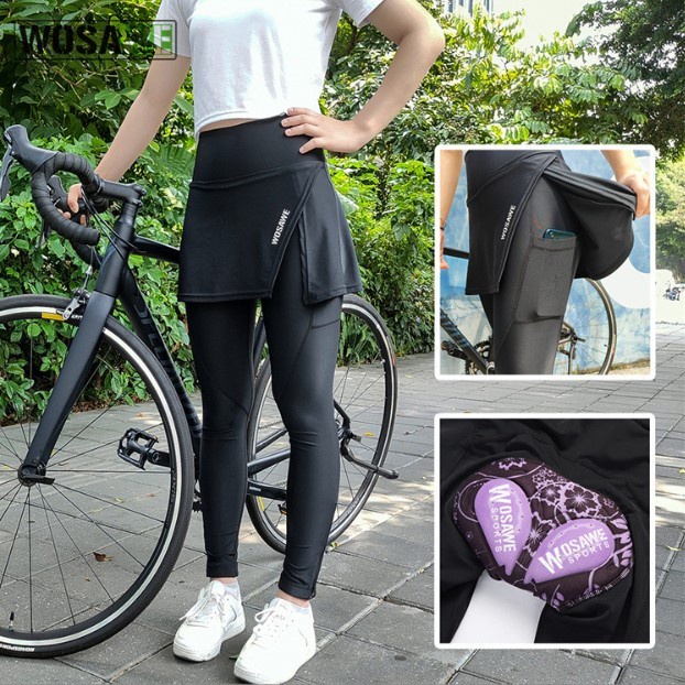 WOSAWE Celana Sepeda Saku Rok Wanita Ketat Padding Gel Women Legging - Legging Rok gowes - Celana Ke