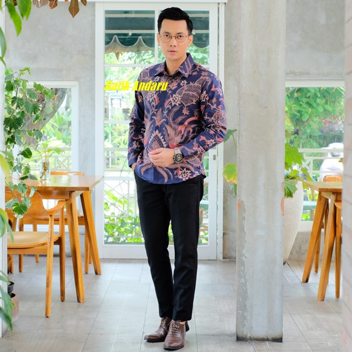 Kemeja Batik Pria Slim Fit Lengan Panjang Modern Heem Premium Elegant Sentani Warna Biru