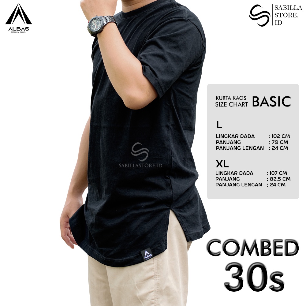 ALBAS Kurta Kaos Basic Combed 30s HITAM / Kurta Lengan Pendek / Kurta Kaos Premium