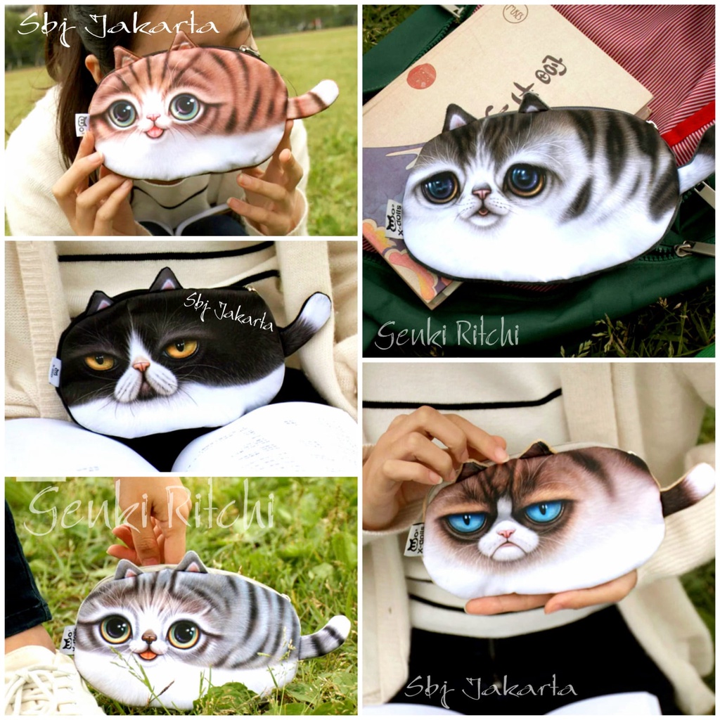 Tempat Pensil Multi fungsi Kotak Pensil Kain Lembut Kucing Bulat / Dompet HP Multifungsi / Dompet UANG MOTIF CHUBBY CAT