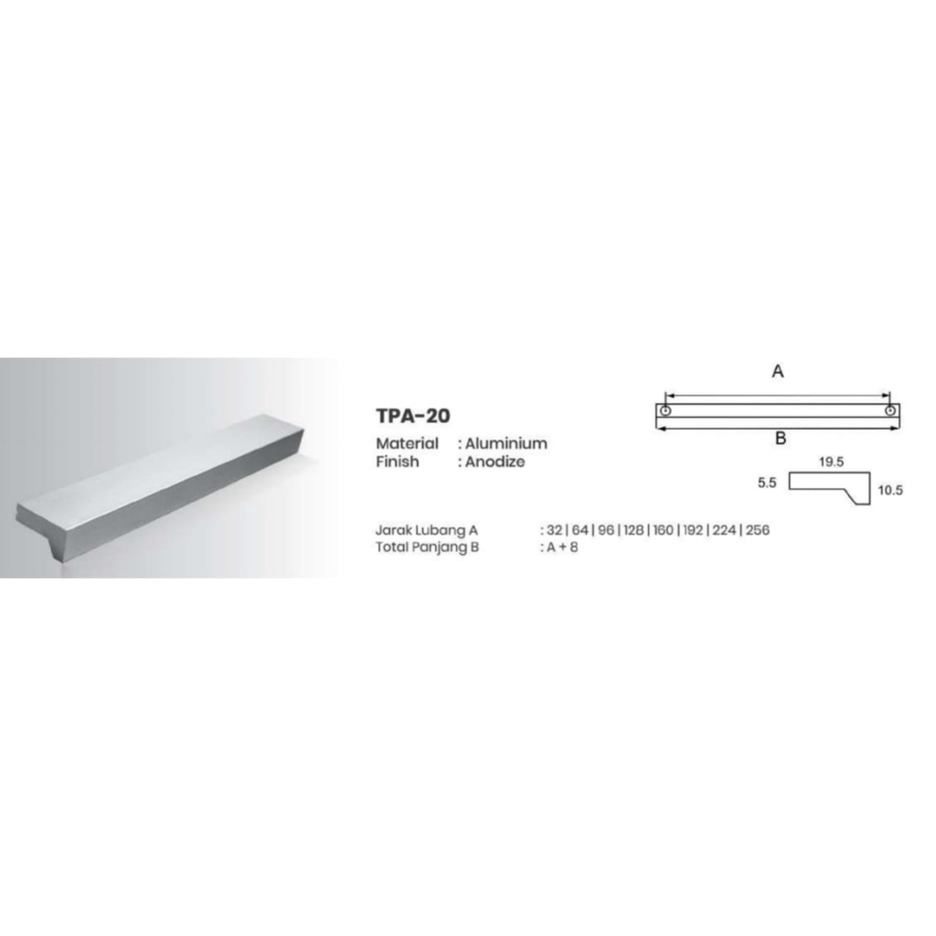 Handle Pegangan Tarikan Aluminium TPA 20 Merk Elco Huben