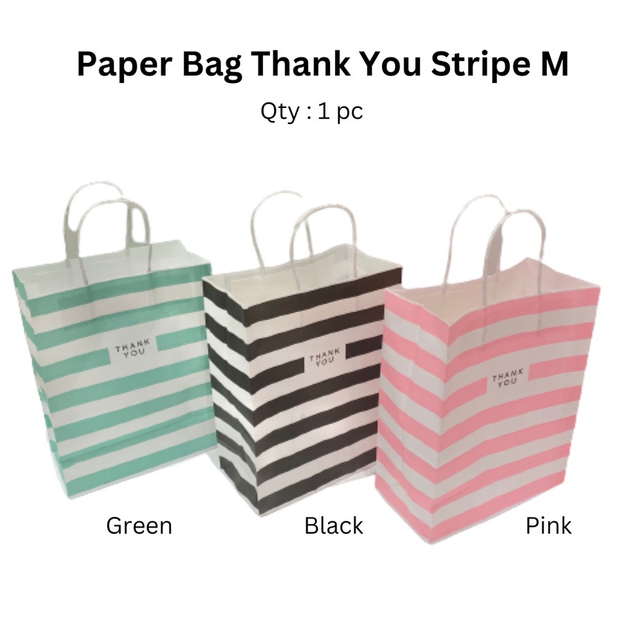 

Paper Bag Thank you Stripe M 1pc / Kantong Kertas / Shop Bag / Goodie Bag