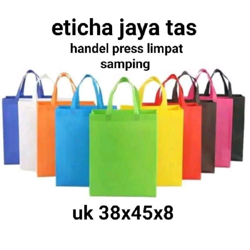 

tas spun bond press/goodie bag press/tas handle 38x45x8 per lusin isi 12 psc