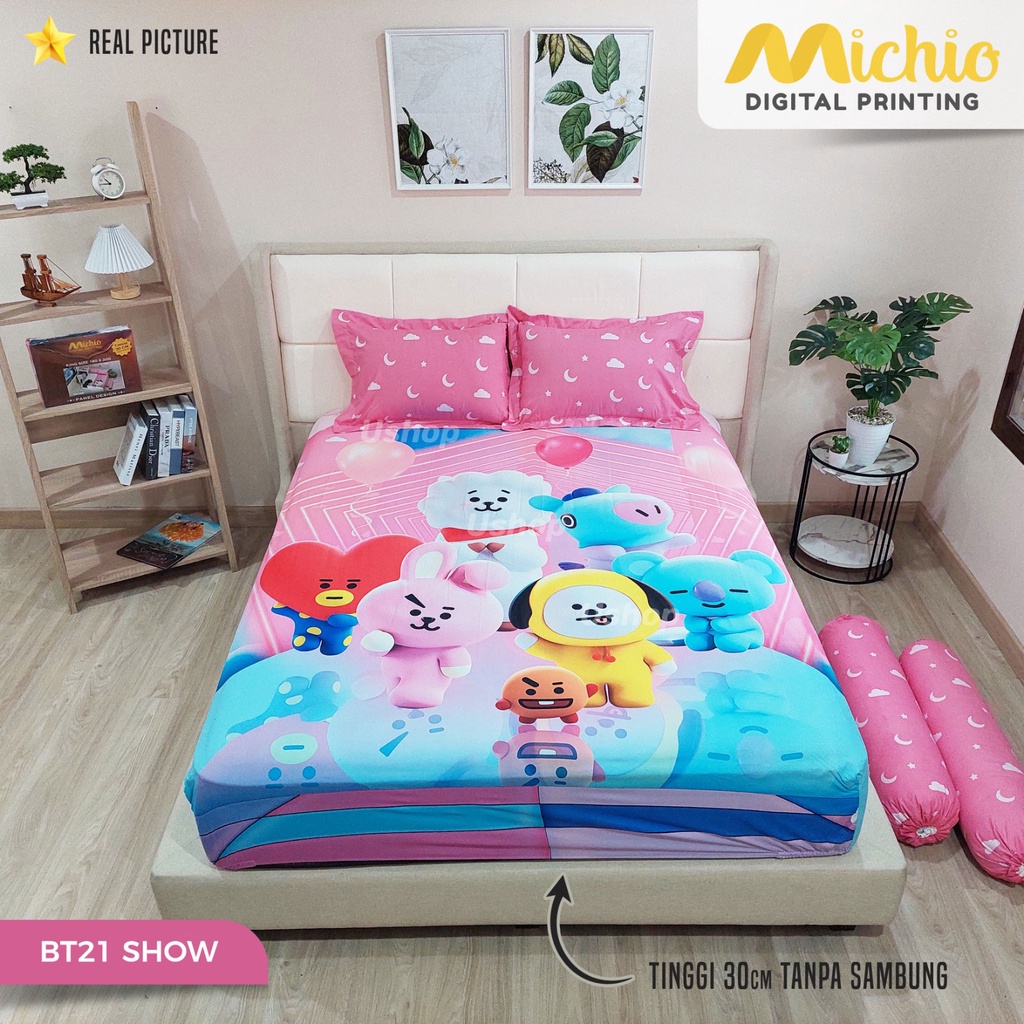 MICHIO Sprei Karakter 120x200 Tinggi 30 Cm Single Size - Spiderman BT21 Frozen Musical Adventure Cap