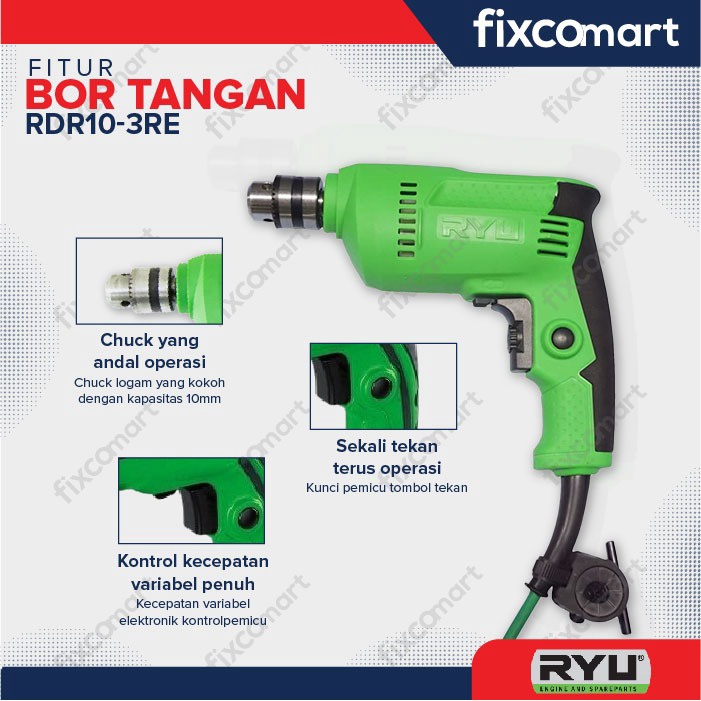 RYU Mesin Bor Ryu Rdr 10-3 Re  10 Mm / Mesin Bor 370 W