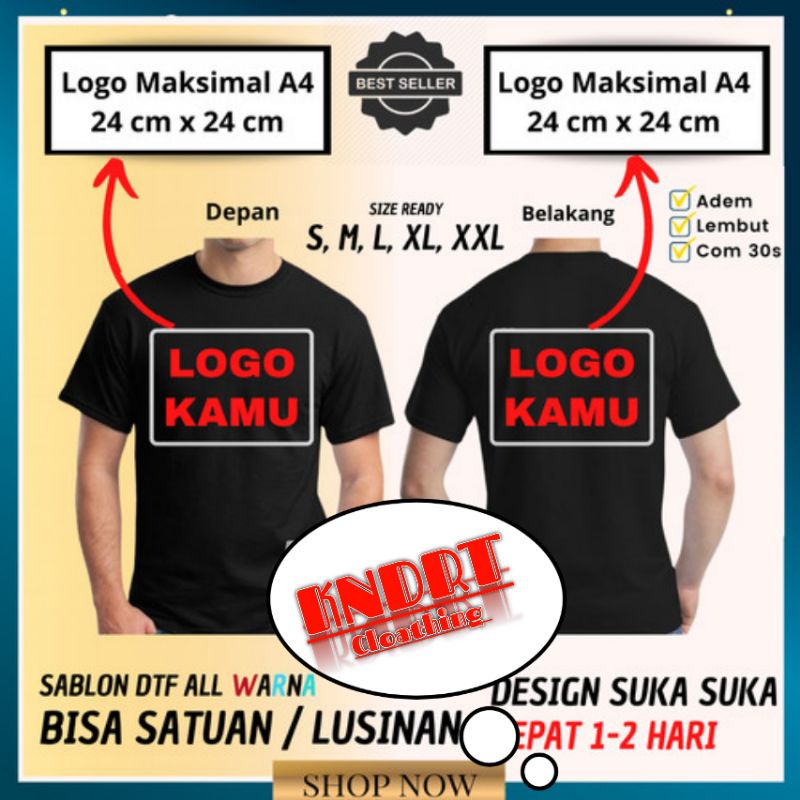KAOS SABLON DTF Satuan/Lusinan Depan Belakang