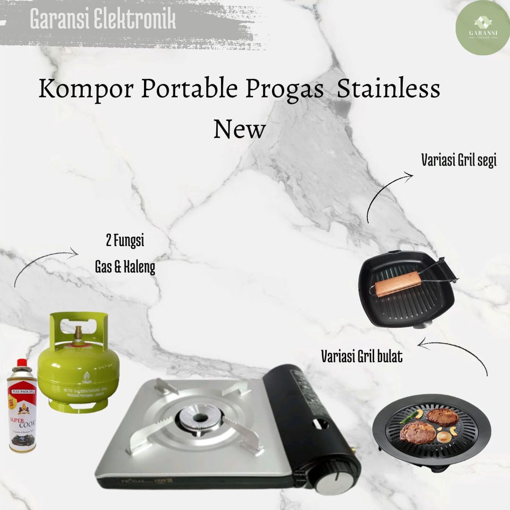 Kompor Portable Minimalis Progas Stainless 2in1 New!!