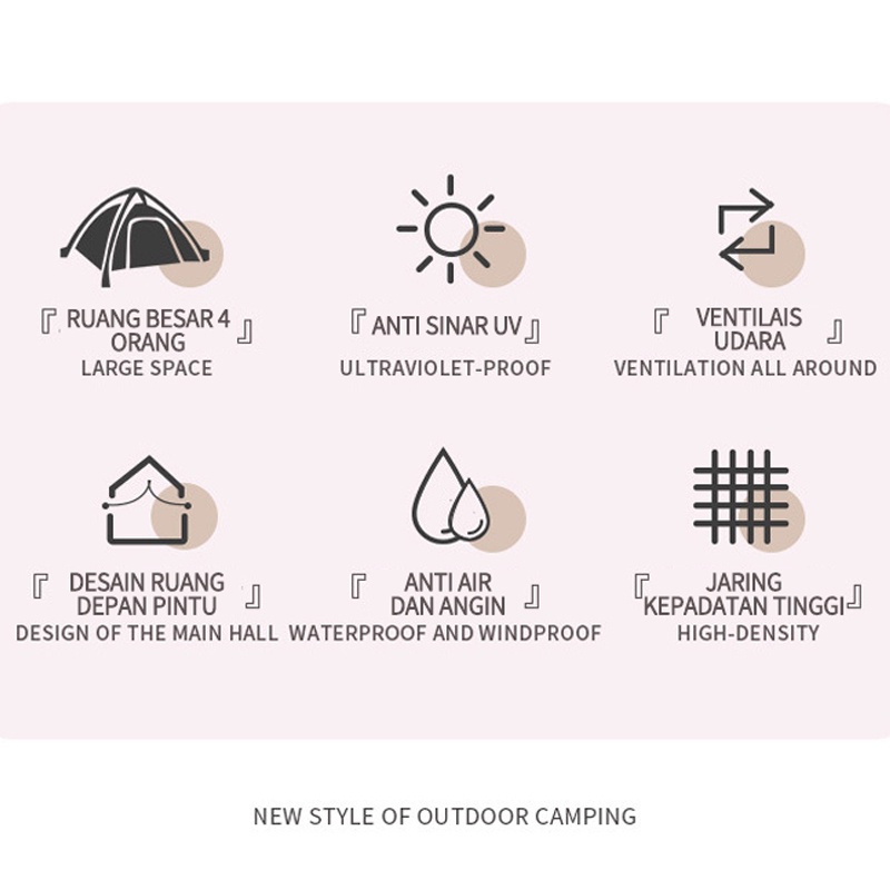 Tenda Camping Kemah Otomatis Kapasitas 4-6 Orang Lipat Portable Waterproof Anti Air Outdoor Indoor Tenda