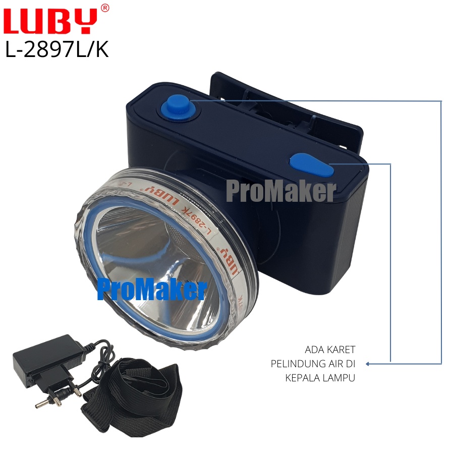 LUBY L-2897L Senter Kepala Led 10 Watt Headlamp Waterproof Cahaya Putih Charger Original