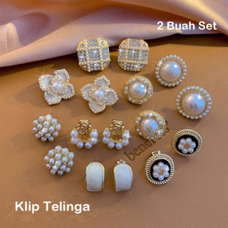 Image of Retro Mutiara Klip Telinga Anting Berlian Wanita2023Baru Trendi Telinga Aksesoris fashion earrings