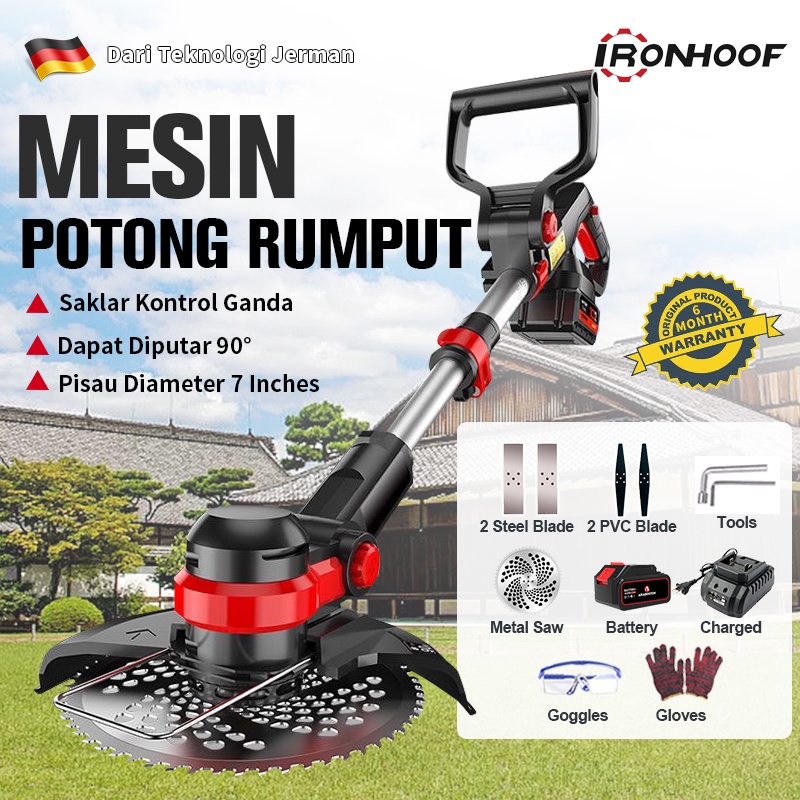 IRONHOOF Mesin Potong Rumput 24V/36V/48V Mesin Pemotong Rumput Mesin Potong Rumput Baterai Pemotong 