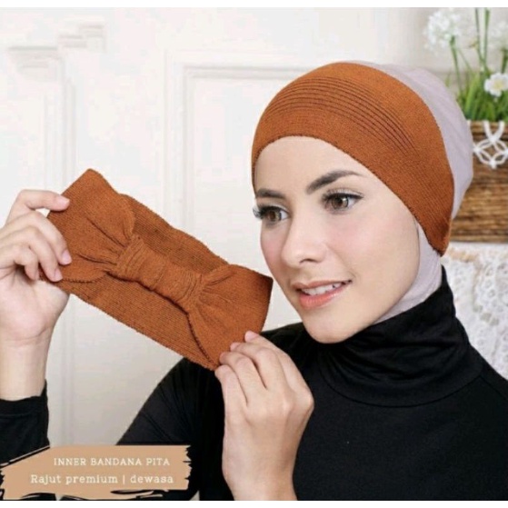 ciput rajut pita/ bandana hijab rajut/ bandana pita inner hijab