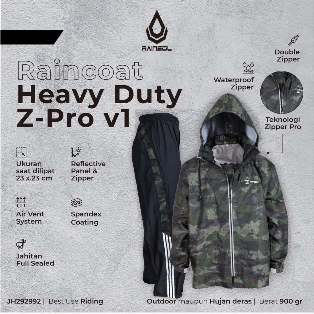 Rainsol Heavy Duty Z-pro | Jas Hujan Pengendara Motor | Double Sleting