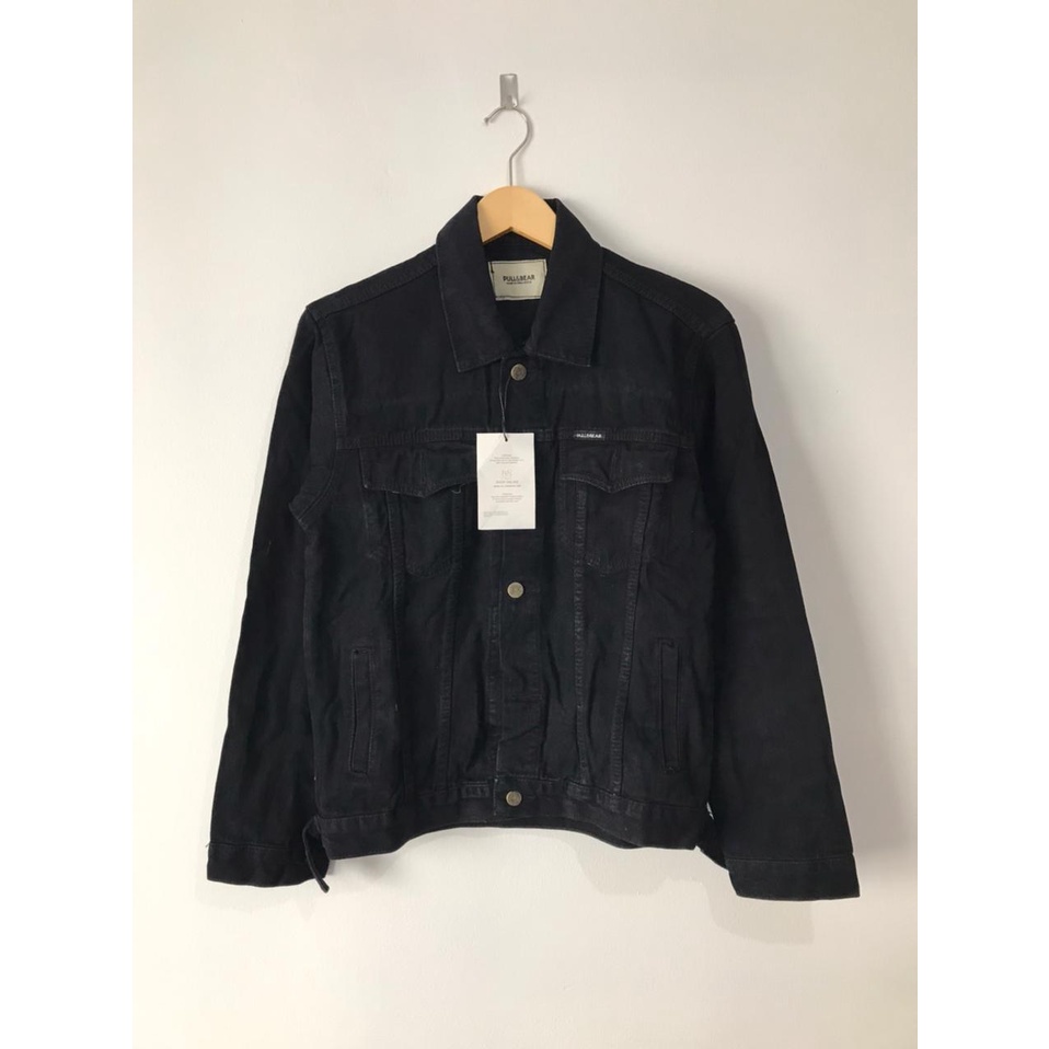 JAKET JEANS PULL&BEAR PRIA FULL BLACK PULLANDBEAR P&B PULL & BEAR JACKET DENIM SLIM FIT
