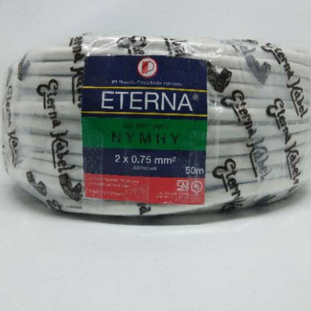 Kabel Eterna NYMHY 2X0,75 @50m 2x0.75 putih serabut (Harga Permeter)