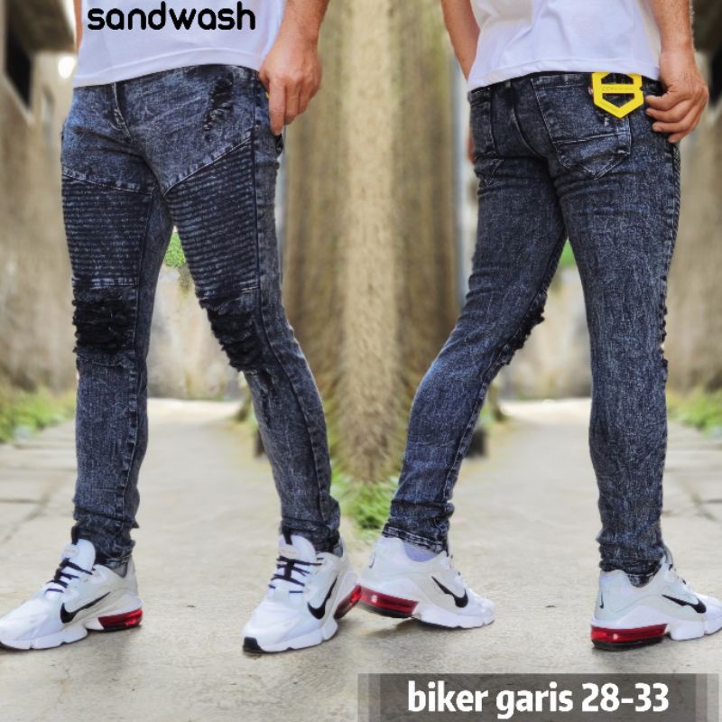 Celana Pria Jeans Bikers Sobek Ripped Puring Softjeans