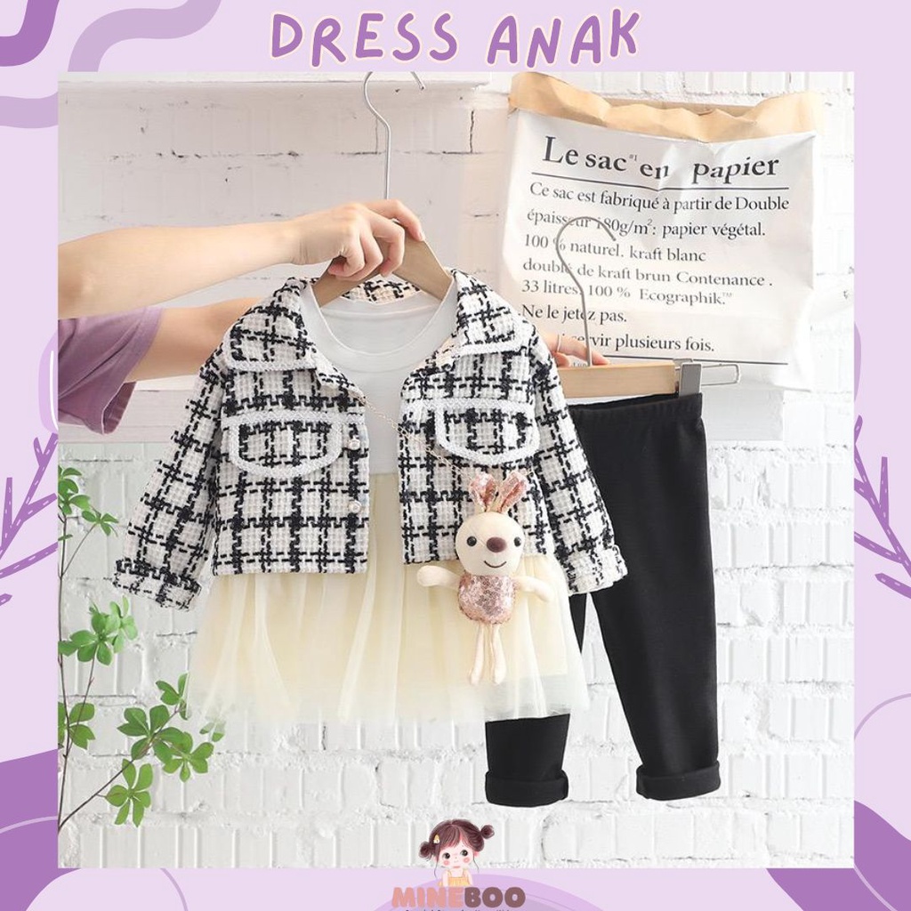 mineboo - DRESS CESY BUNNY VEST EBV Free Dolls Baju Blouse Free Gift Dress Anak Perempuan Import Dress anak/Bayi Perempuan Gaun