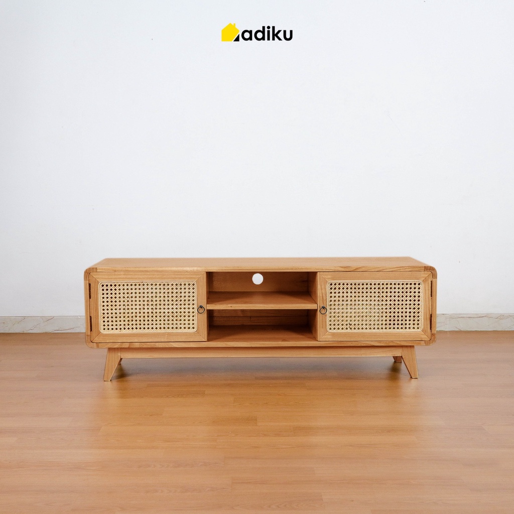 ADIKU.ID OSLO Meja TV – TV Cabinet - Meja TV Kayu Mindi 2 Pintu Rotan Minimalis | TV Cabinet 2 Doors