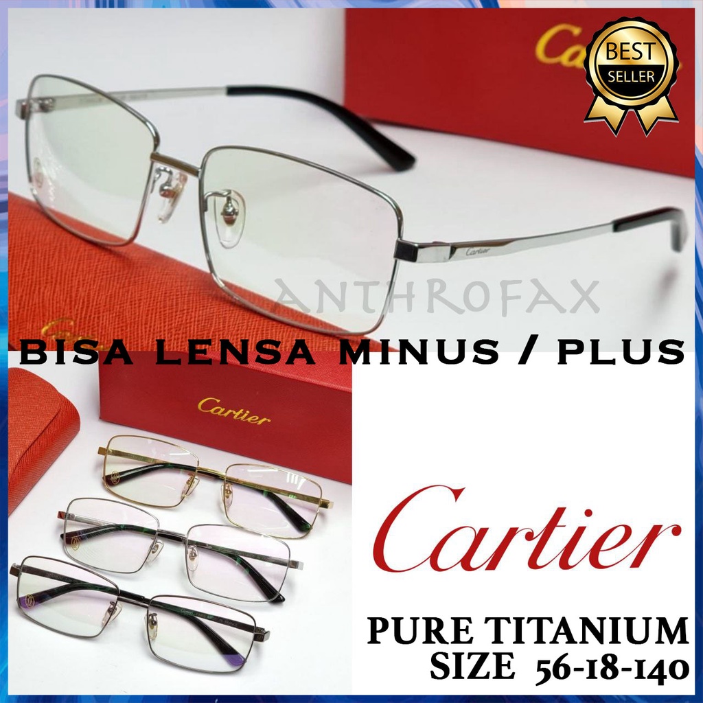 Kacamata Baca Cartier Premium Silver Titanium Frame Minus/Plus/Anti Radiasi