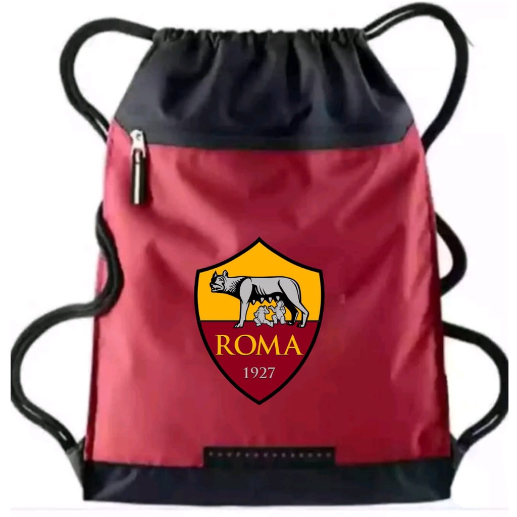 Tas Serut pria stringbag selempang olahraga Logo A S Roma | Liga Italia | tas travel serut Waterproof resleting
