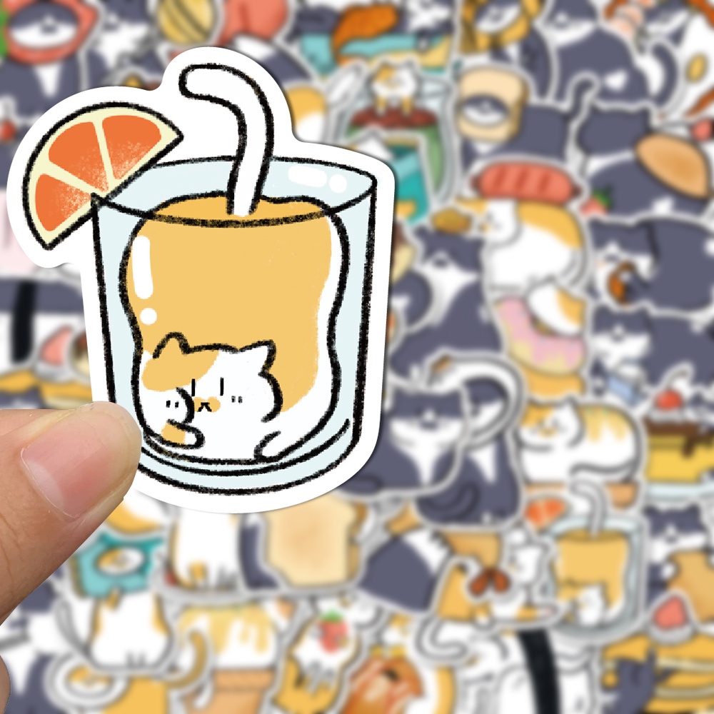 50pcs Japanese food cat stickers Cute cartoon hand account stickers Mobile phone water cup decoration waterproof sticker