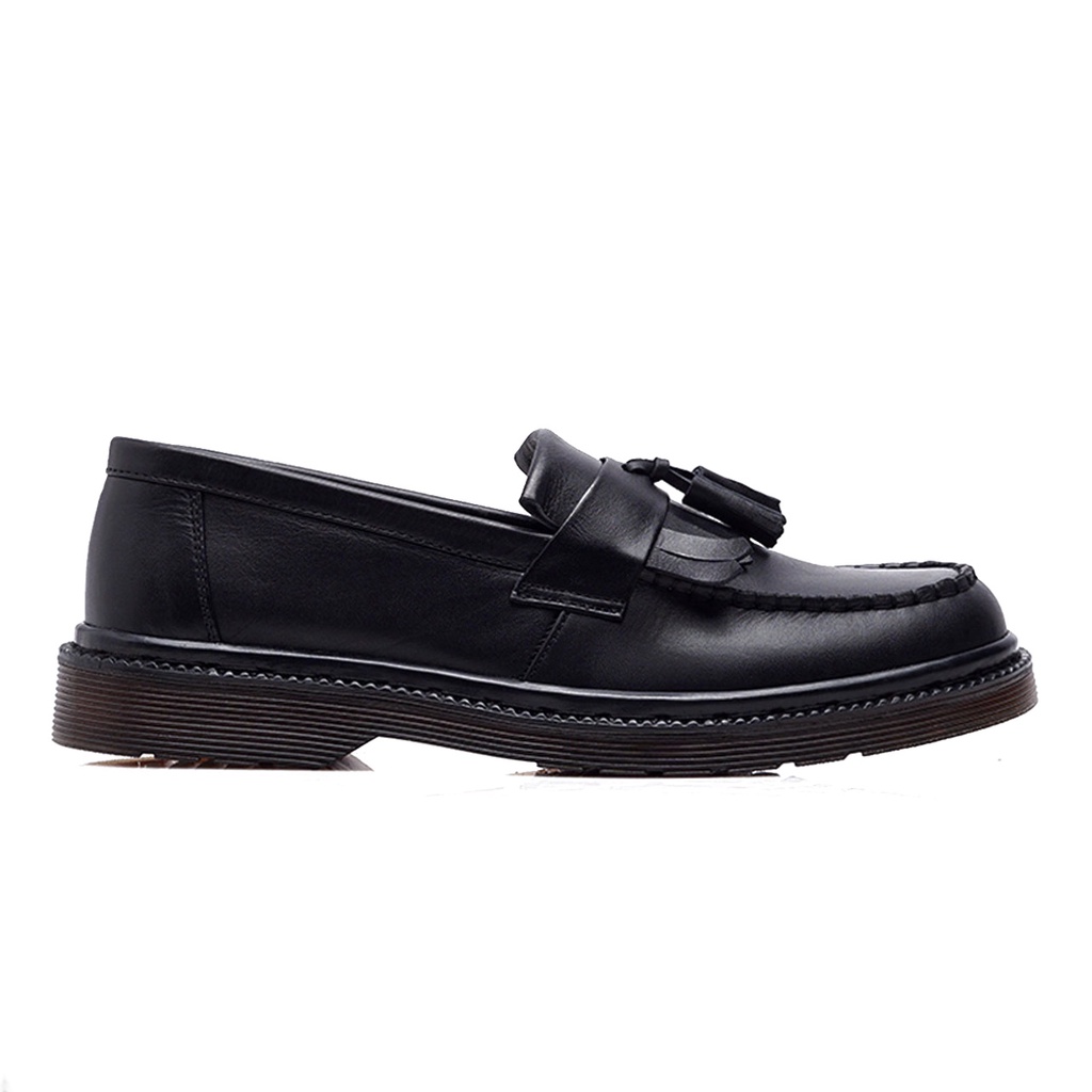 Gates Black Solid (Kulit Asli) - Sepatu Loafers Pria Casual Kulit Asli Formal Slip On Kerja Kuliah Loafer Kasual Original