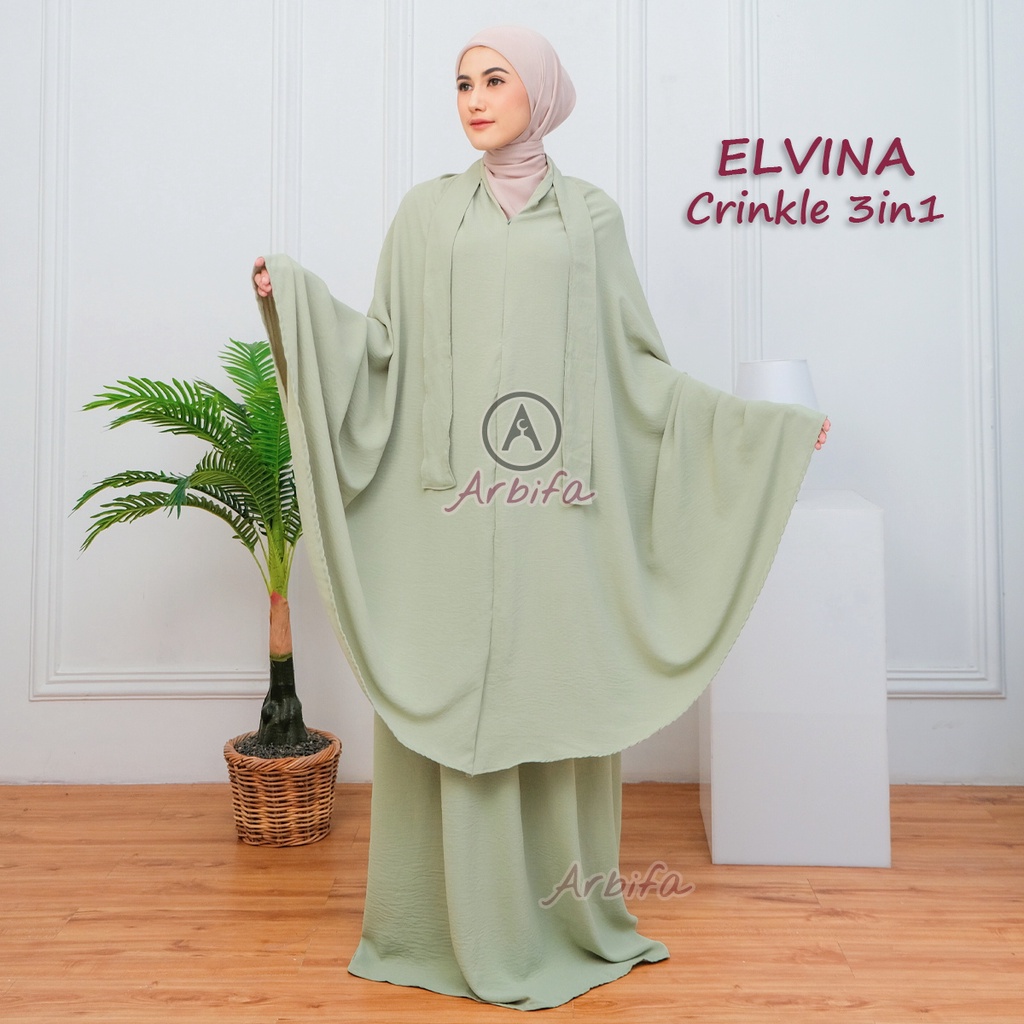 Mukena Crinkle Airflow 3in1 Traveling Lesti Jaguar Dewasa Super Jumbo Premium Mewah Elegan Elvina