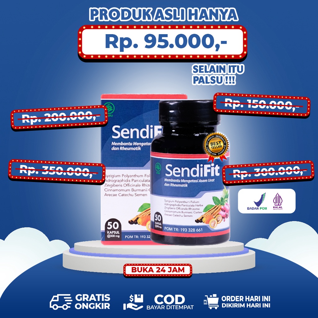 Acep Herbal - SendiFit Obat Nyeri Sendi Asam Urat Rematik Saraf Kejepit Sakit Pinggang Encok Kesemutan Tremor Sakit Tumit - 100% Herbal Alami Komposisi Lebih Lengkap - BPOM Halal - 50 Kapsul ORIGINAL