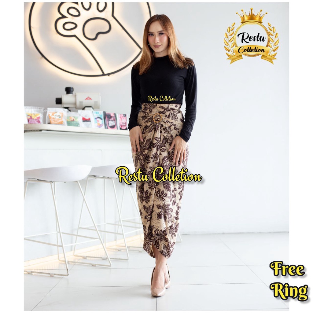 Rok lilit flora original / rok kebaya / bawahan kebaya / rok batik / bawahan batik / rok wisuda / rok kondangan / kain lilit batik / RS CREAM