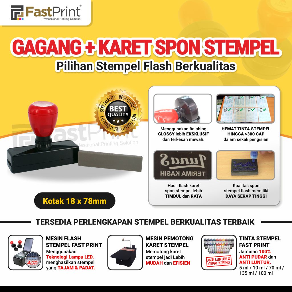 Gagang Stempel Plus Karet Stempel Flash Potongan Ukuran Kotak 18X78MM