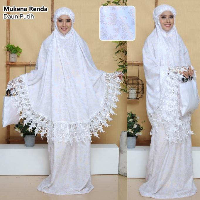 MUKENA PUTIH Cantik  RENDA DAUN Elegant dan mewah