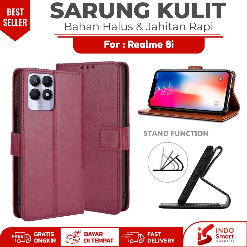 Realme 8i / Case Realme 8i / Leather Wallet Case Dompet Sarung Kulit Hp Casing Realme