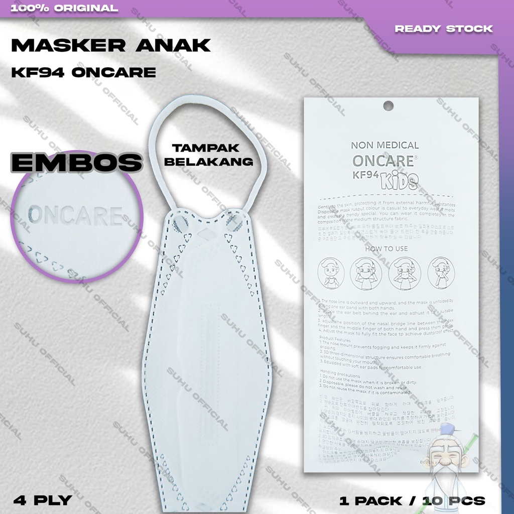 Masker Anak KF94 ONCARE 4Ply Isi 10Pcs Warna Grey Abu Korea KF 94 4 Ply Earloop Surgical Mask Kemenkes