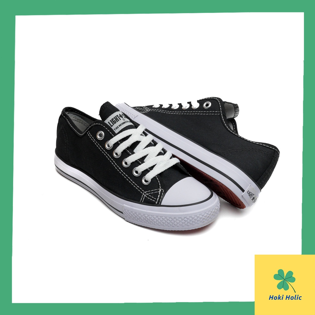 Sepatu Lightstar Basic Low Black White Orginal by Warrior / Sepatu Anak Pendek Hitam Putih / Sepatu Sekolah