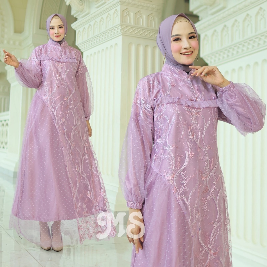 MAXY ESMERALDA BRUKAT TILE 2TONE LAPIS VELVET FASHION PAKAIAN WANITA DRESS GAMIS MAXI MS