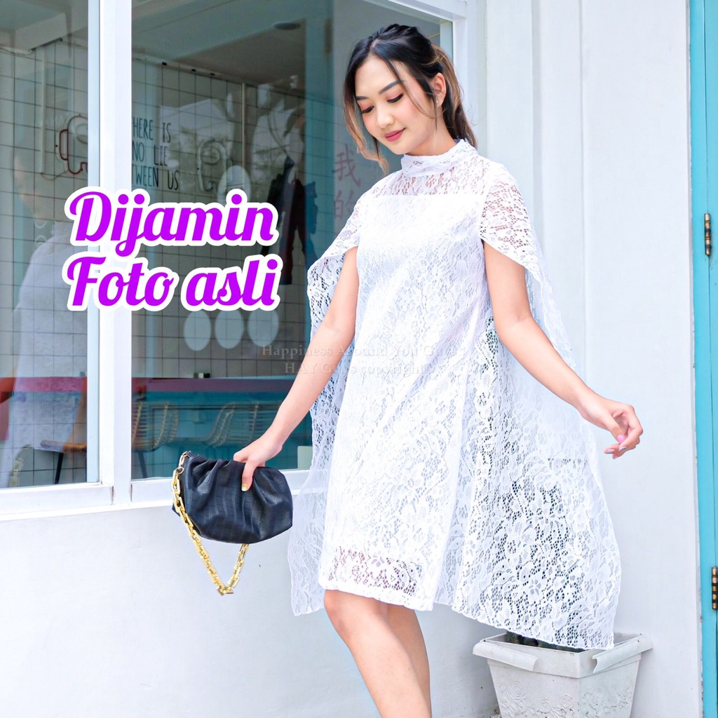 TERJAMIN FOTO ASLI Dress Kondangan Brukat Lengan Batwing Baju Pesta Kondangan Gaun Kondangan Mewah E