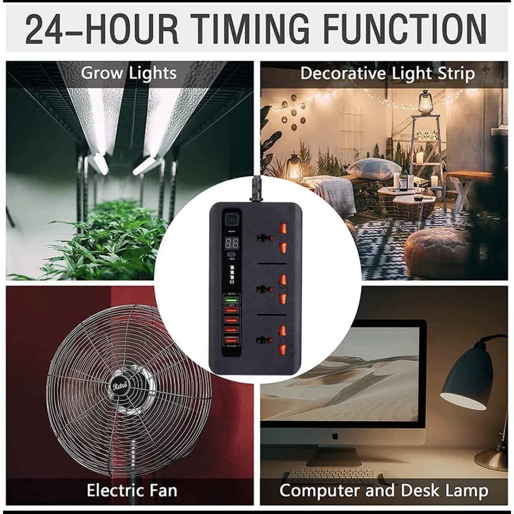 3 soket power 5 Usb Fast Charging Lcd Timer BKL 04 2500watt