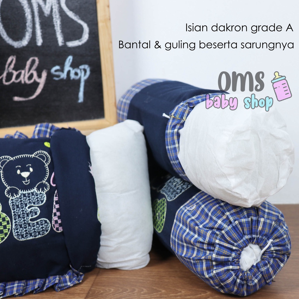 [ FREE TAS MIKA ] [ CHECKERED EDITION ] Bantal Guling Bayi Set Premium Quality By OMS Babyshop / Baby Pillow Set