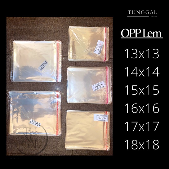 (ECER - 100 lembar) Plastik OPP Lem - ukuran 13x13; 14x14; 15x15; 16x16; 17x17 cm - tebal 0.17 mikro