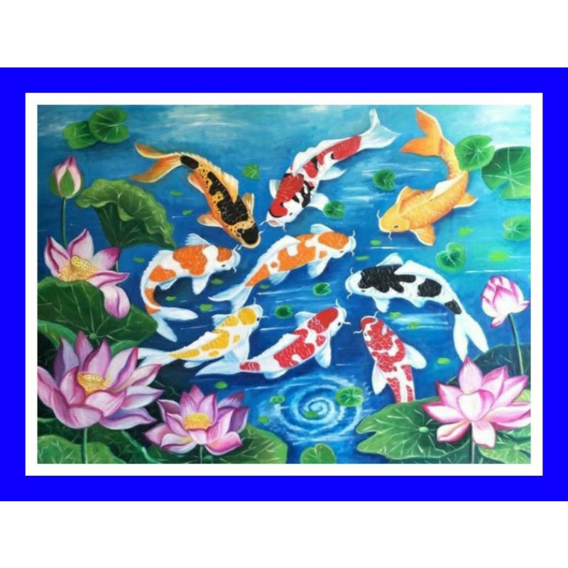 paket kristik 9 ikan koi fengsui keberuntungan 11ct pola kain kualitas bagus