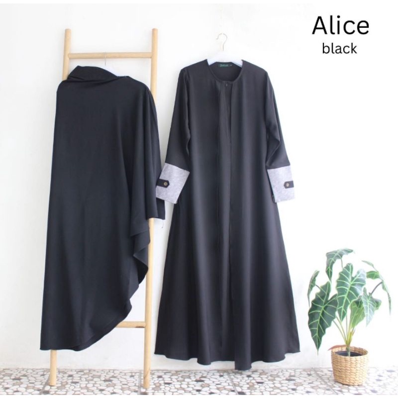 Baju fashion gamis syari perempuan wanita muslimah dewasa Alice Set warna hitam size ukuran L ori by